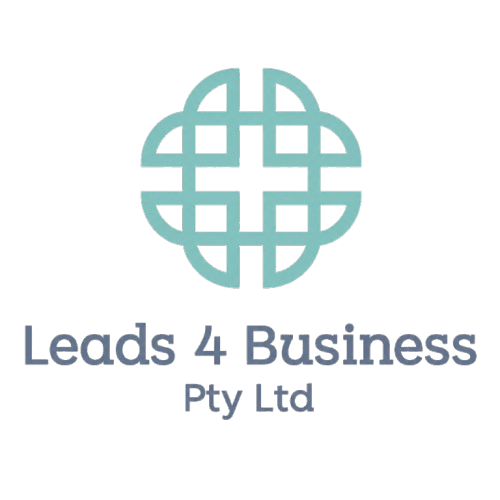 Teal globe logo above “Leads 4 Business Pty Ltd” text on a white background
