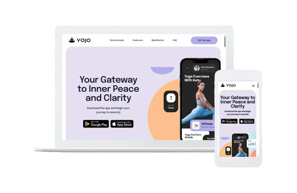 Laptop and smartphone mockups showing a wellness website with the headline Your Gateway to Inner Peace and Clarity