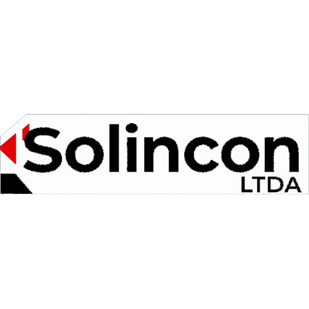 Logotipo de Solincon LTDA con texto negro y detalles geométricos rojos sobre fondo blanco