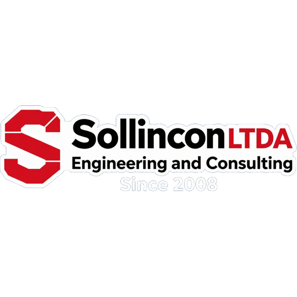 Logotipo de Sollincon LTDA en rojo y negro, con el texto «Engineering and Consulting» y «Since 2008»