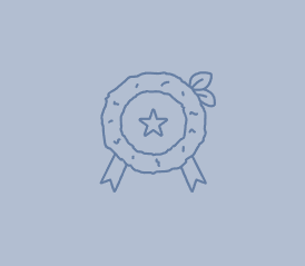Blue outline of a wreath with a star in the center, ribbons, and leaves, on a light blue background.