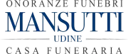 Logo per l'impresa funebre Mansutti di Udine. Il nome è in blu scuro, con la scritta