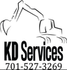 KD Services logo with excavator outline and phone number.
