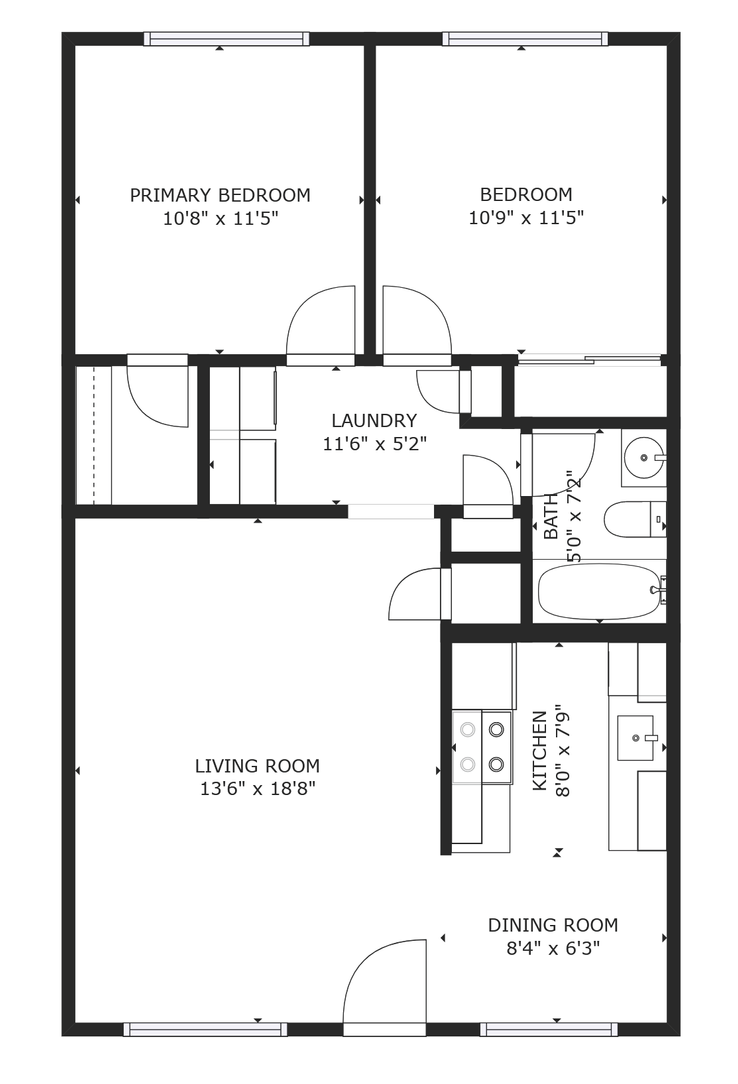 Floor Plan A: 2 bed, 2 bath, 850 square feet