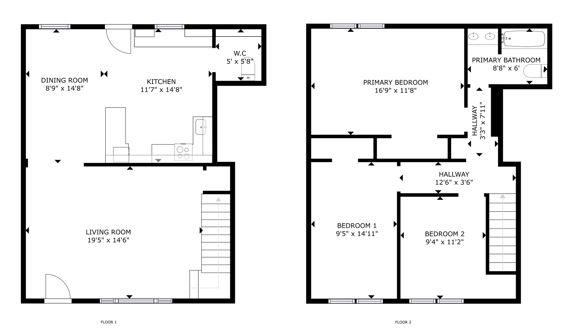 Floor Plan A: 2 bed, 2 bath, 1,200 square feet