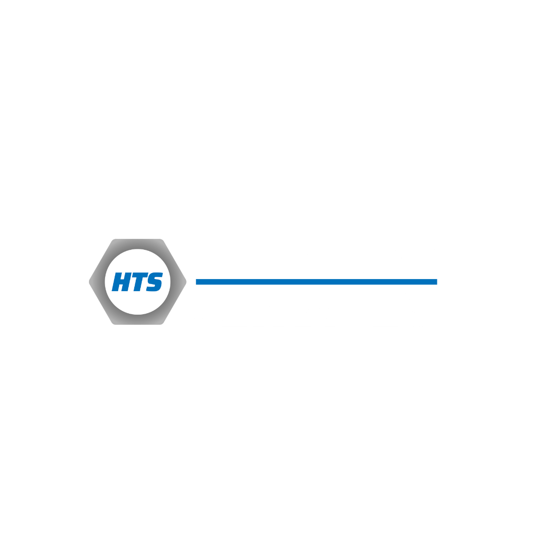 HTS logo beside a thin blue horizontal line on a white background