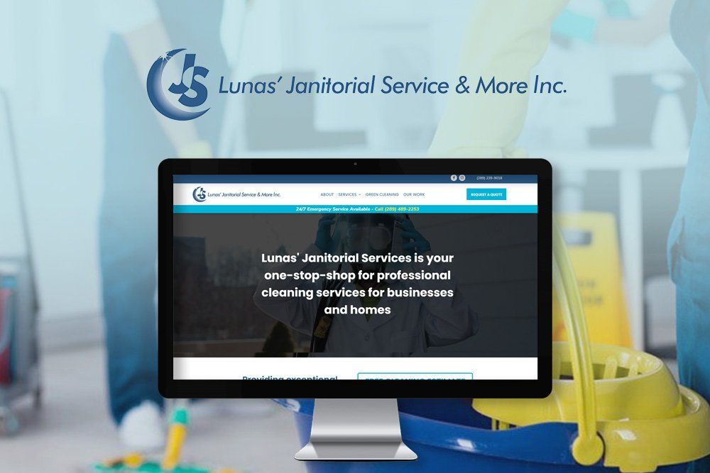 A computer screen is displaying the website for luna 's janitorial service and more inc.
