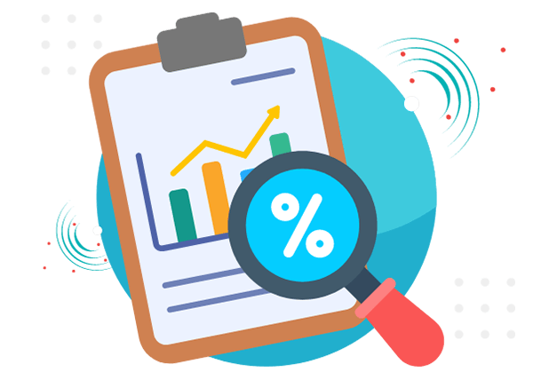 An illustration of a clipboard with a graph and a magnifying glass.