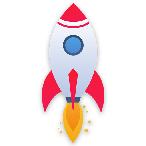 A white and red rocket with a blue circle in the middle