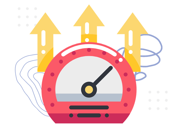 An illustration of a speedometer with three arrows pointing up.