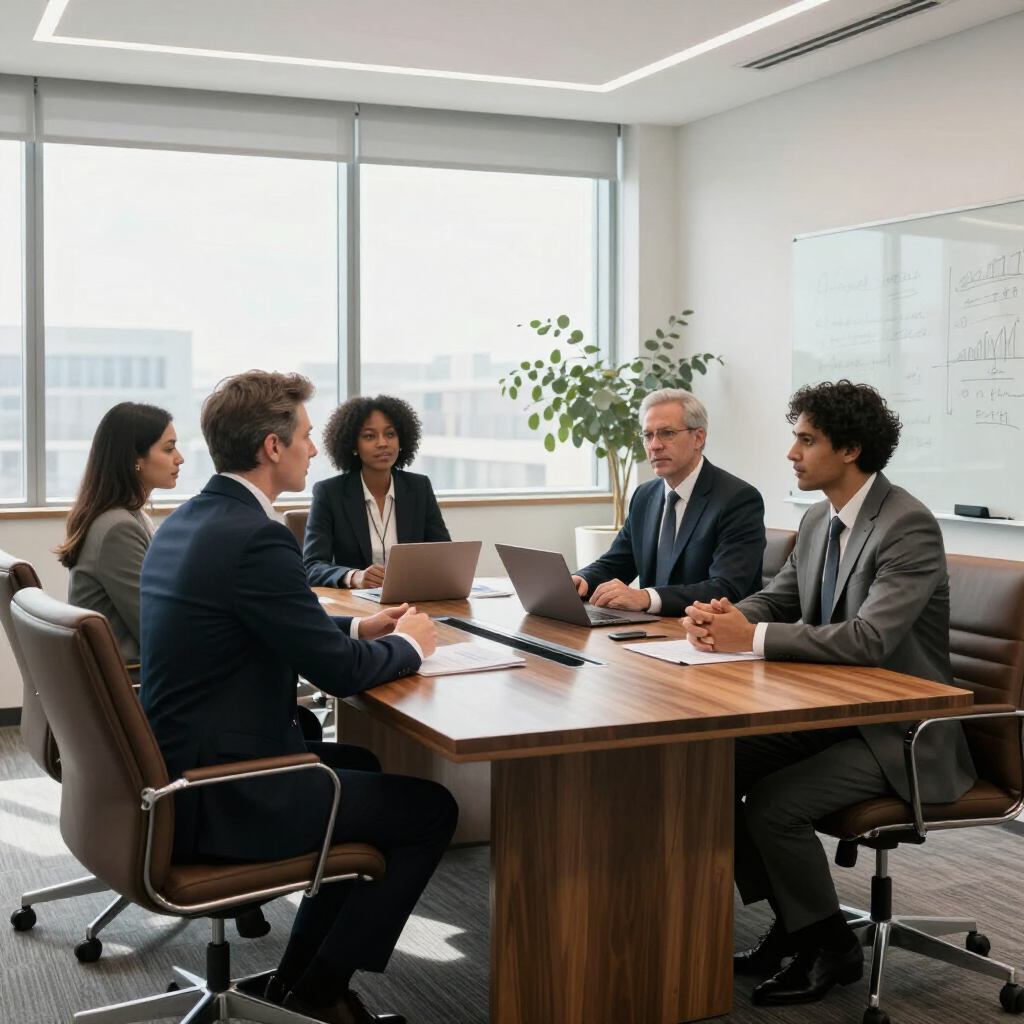 Law firm team meeting to review trust accounting and firm finances
