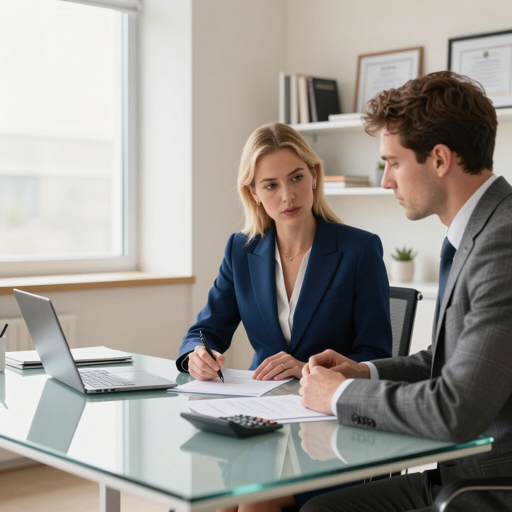 Attorney meeting with a trust account bookkeeping specialist to review a law firm IOLTA overdraft notice.