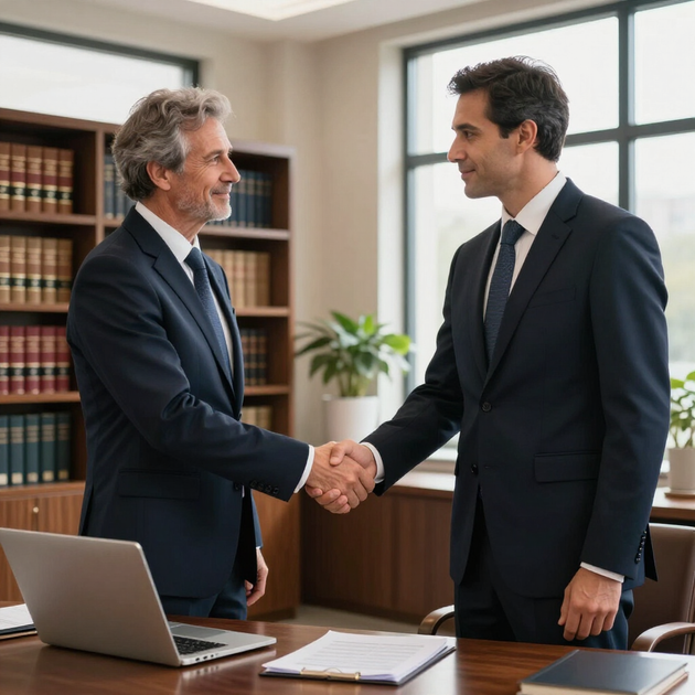 Attorney shaking hands with a trust account bookkeeping specialist