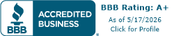 BBB Accredited Business badge with A+ rating,