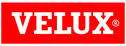 VELUX logo in bold white letters on a red rectangular background