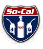 So-Cal Racing Fuels logo. Shield with blue and red details, fuel pumps, and N2O tank.