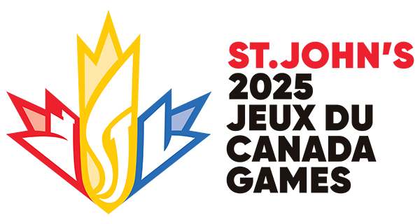 The logo for the 2025 St. John's Canada Games, featuring a stylized maple leaf in red, yellow, and blue.