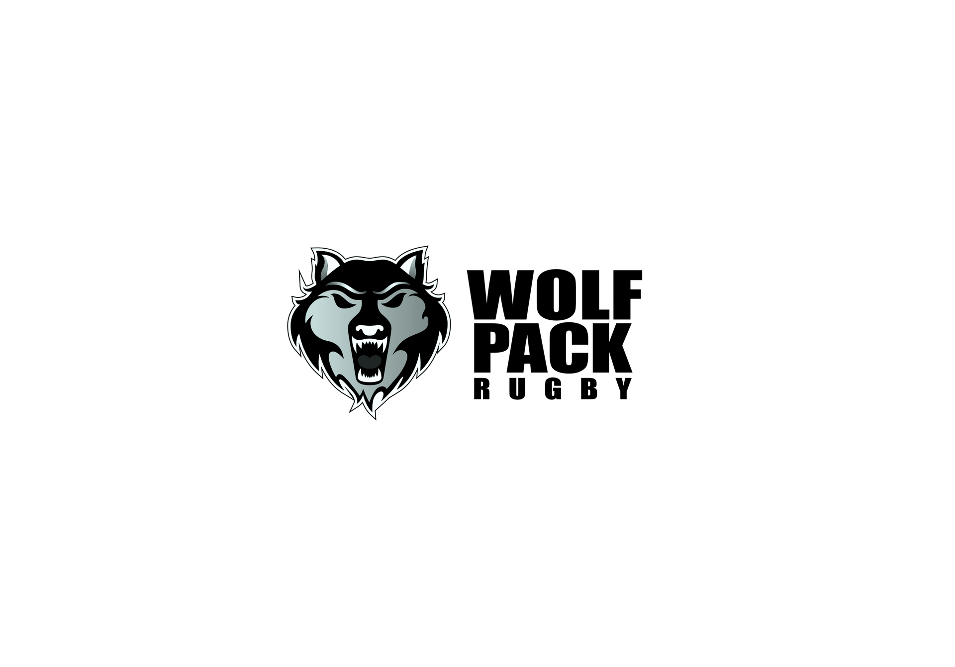 A grey logo featuring a snarling wolf head next to the white text