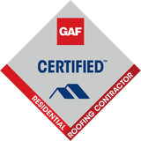 A logo for a certified residential roofing contractor