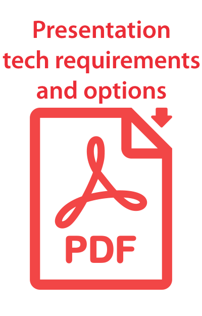 Red PDF icon labeled “presentation tech requirements” in white and red text