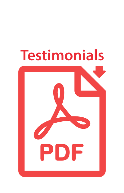 Red PDF document icon labeled “Testimonials” with a download arrow