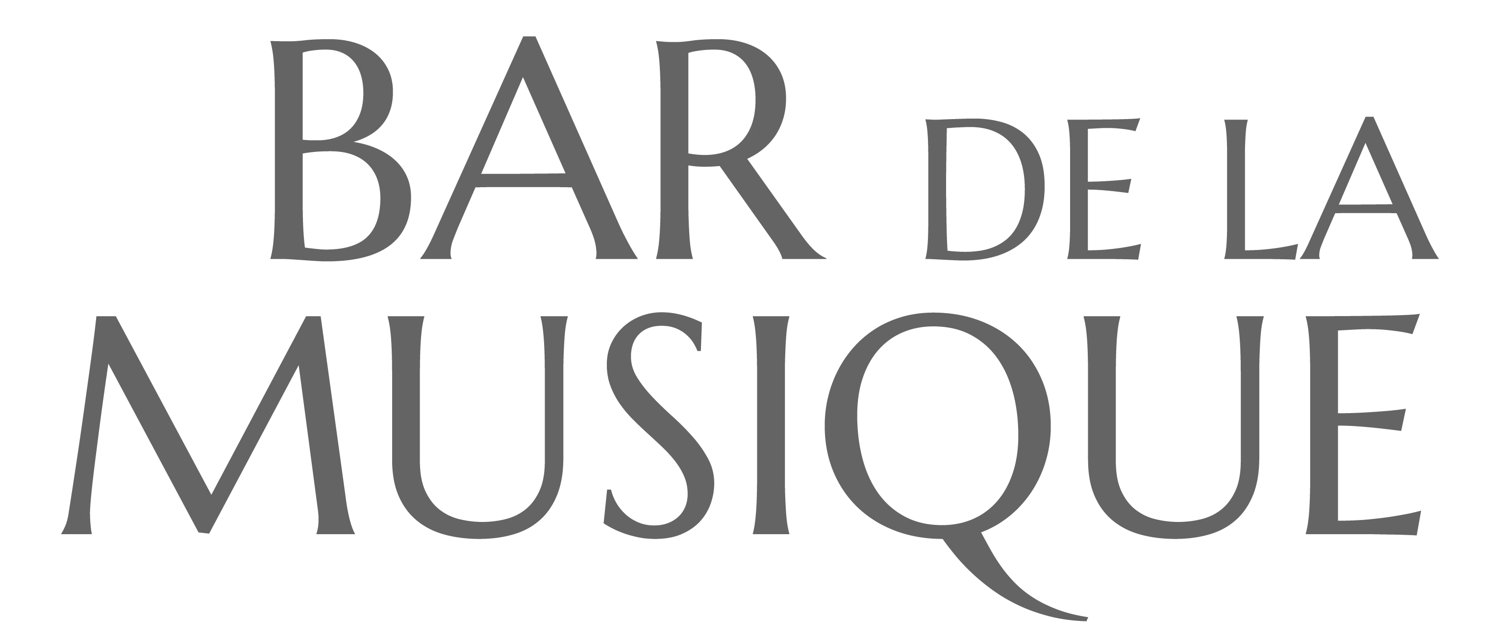 Logotipo de Bar de la Musique en texto gris con serifa sobre fondo blanco