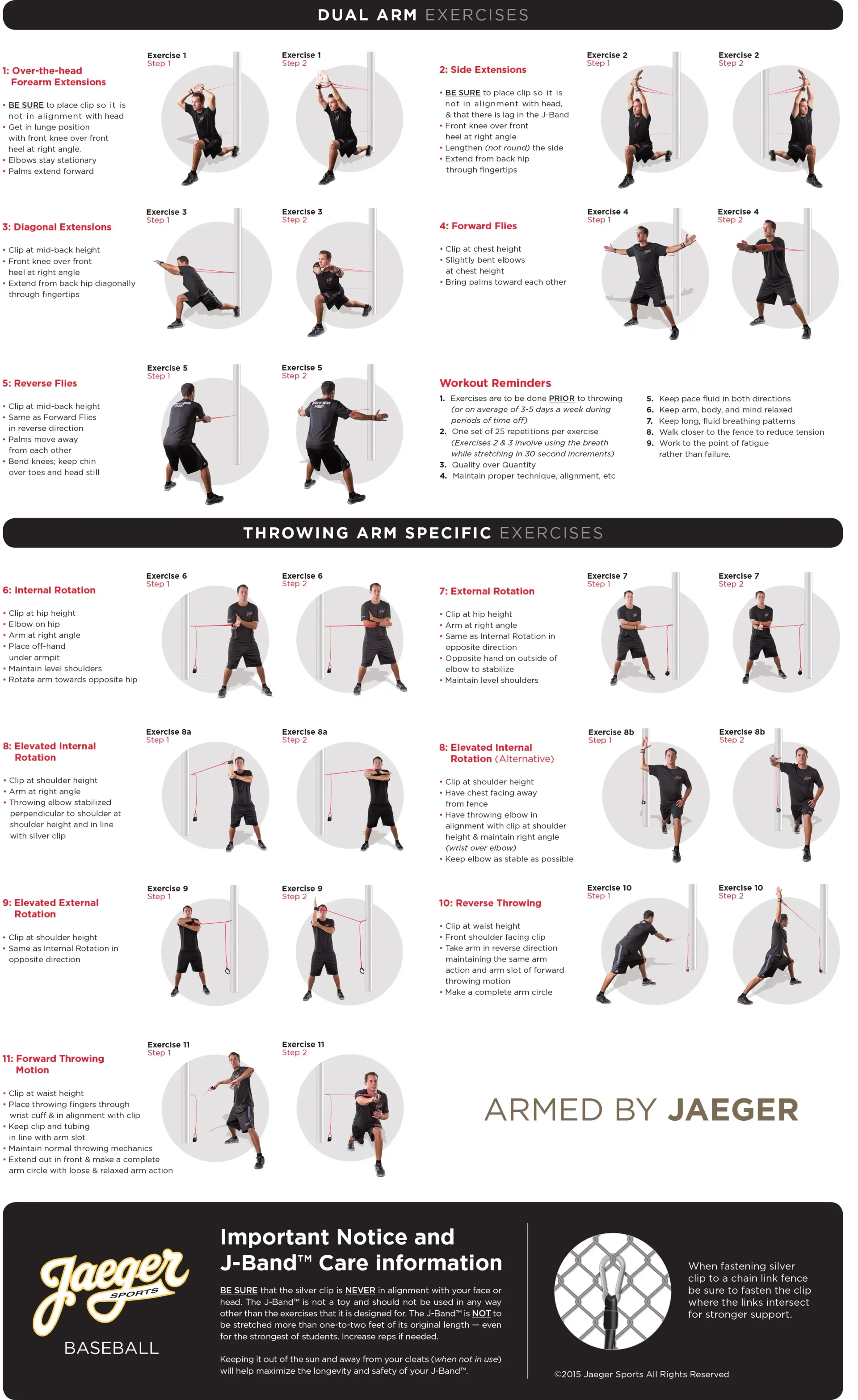 Workout chart with resistance band exercises, showing various arm and shoulder movements, with diagrams.
