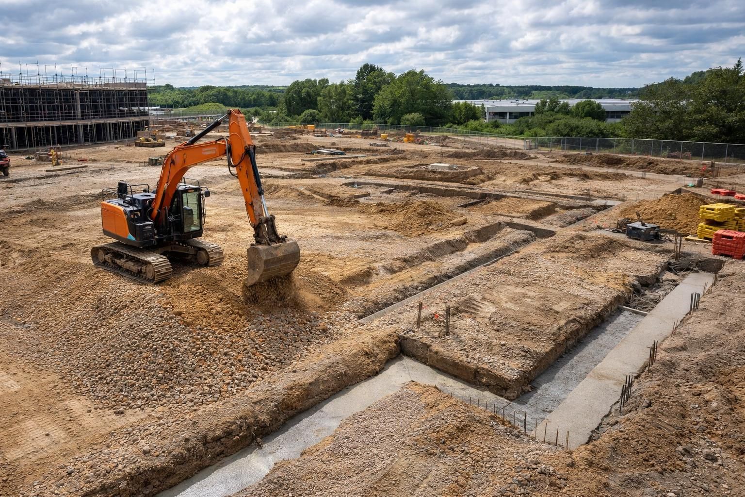 Concrete foundation excavationfor a commercial project.