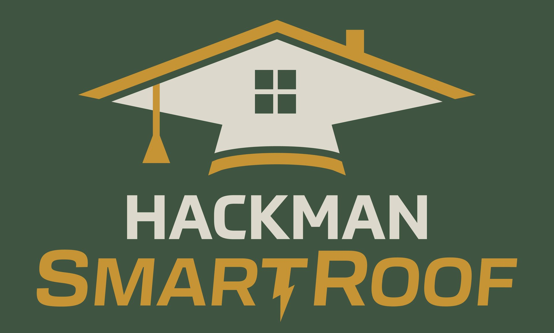 Hackman SmartRoof logo with a house roof icon in gold and white on a dark green background