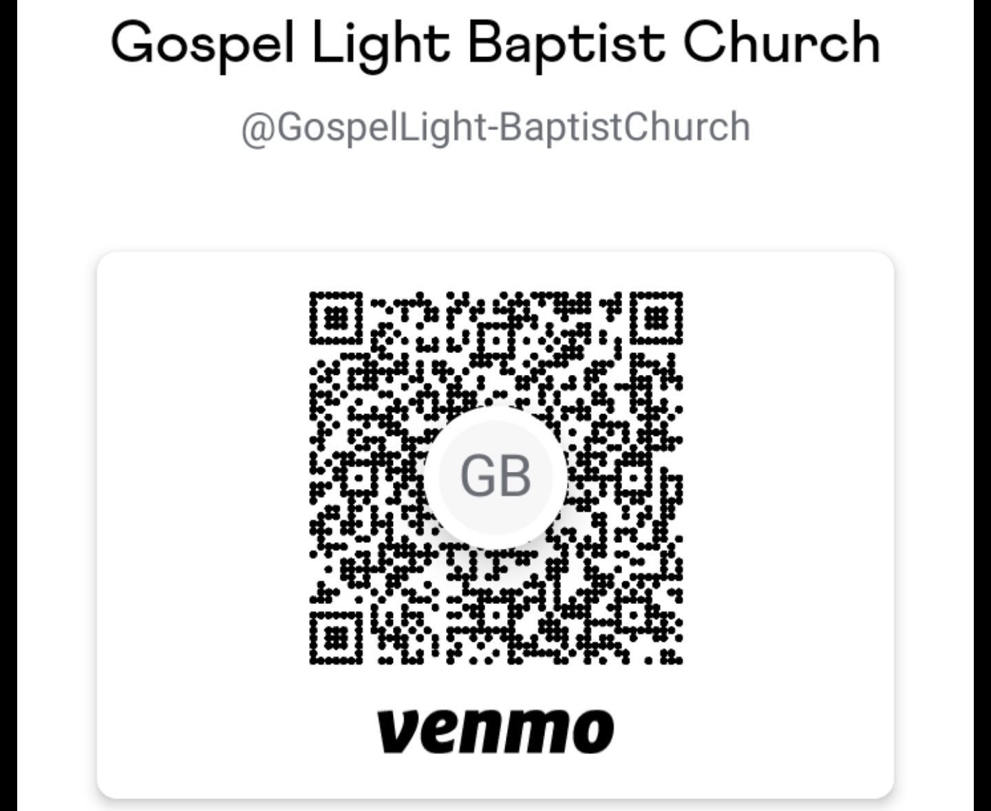QR code for Gospel Light Baptist Church's Venmo account, with