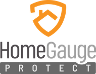 A logo for home gauge protect with an orange shield