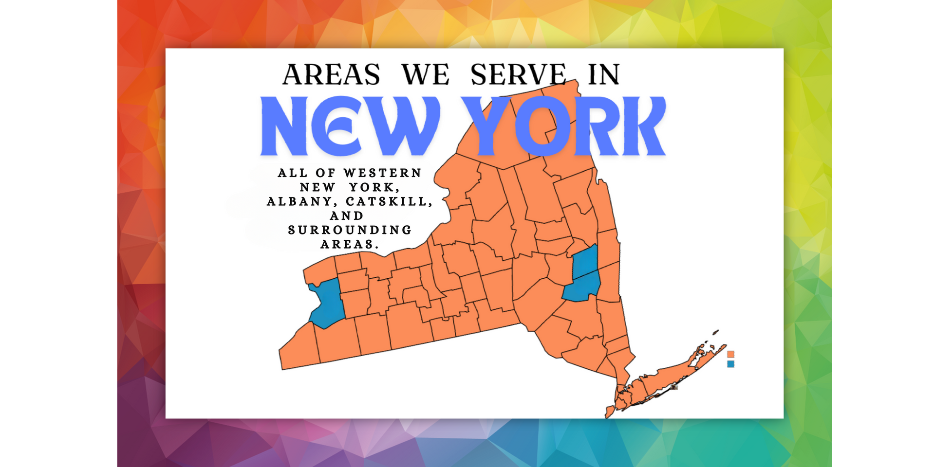 A map of new york with the words areas we serve in new york
