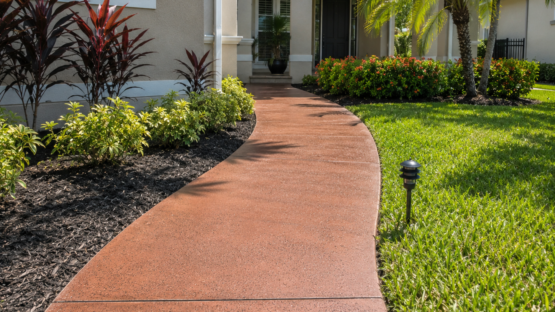 Colored concrete walkway leading to a Naples FL home