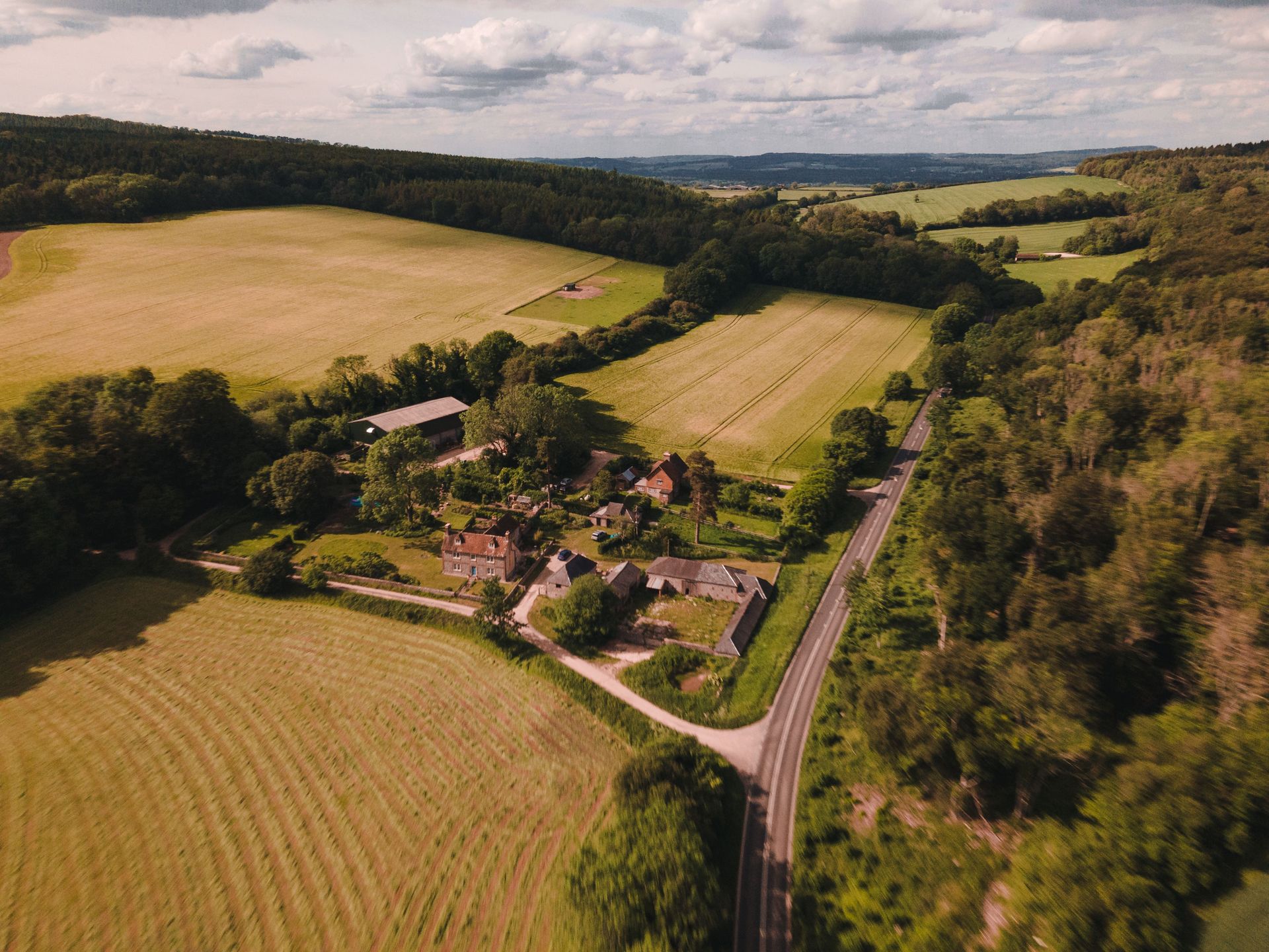 Aerial view of the West Sussex countryside around Littleworth