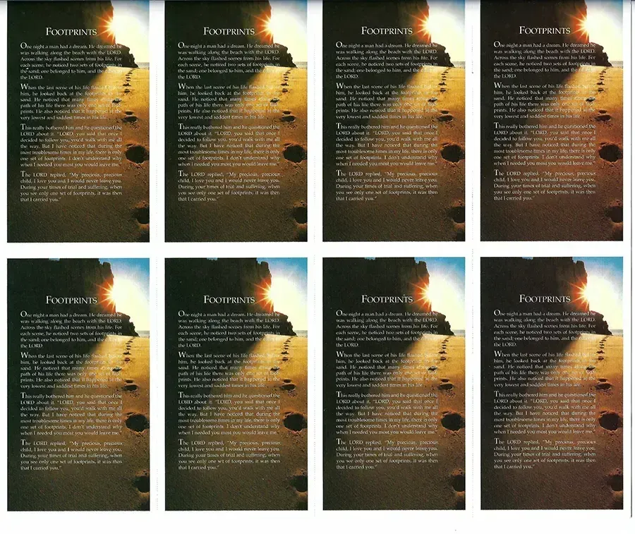 Prayer Cards-- Eight copies of a poem titled