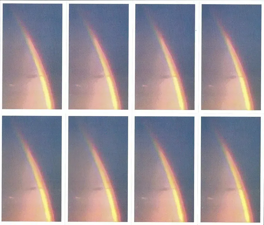 Prayer Cards-- Rainbow arching across a cloudy sky, depicted in eight similar panels.