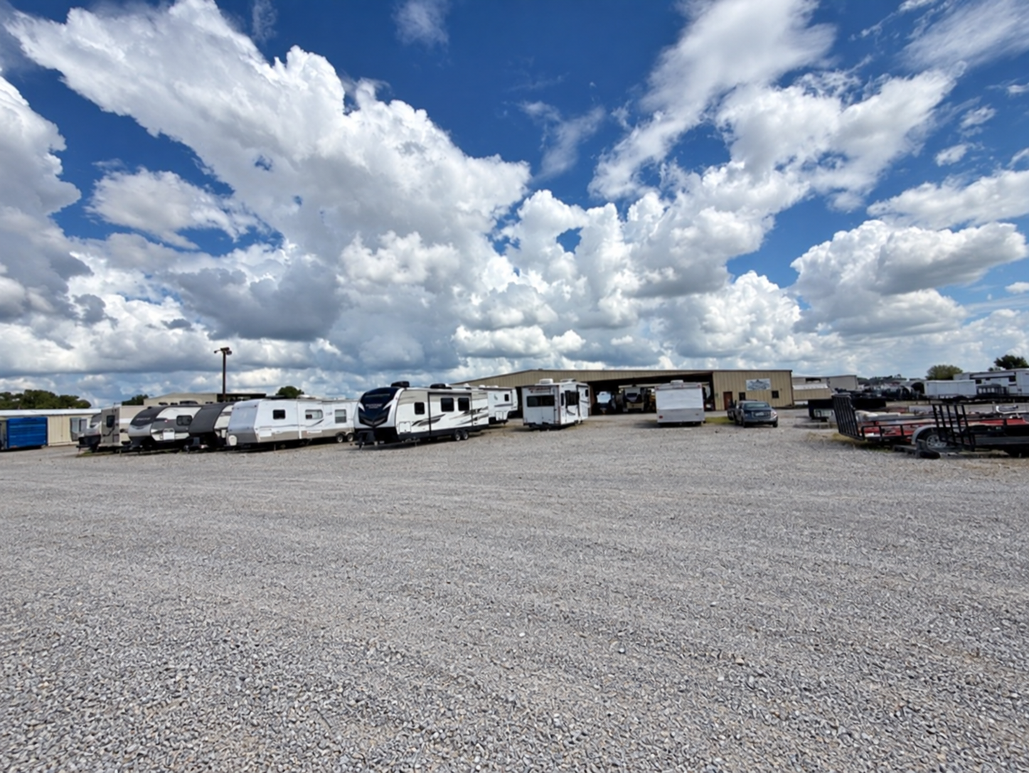 Uncovered RV & trailer storage at Wildman Warehouse in Youngsville
