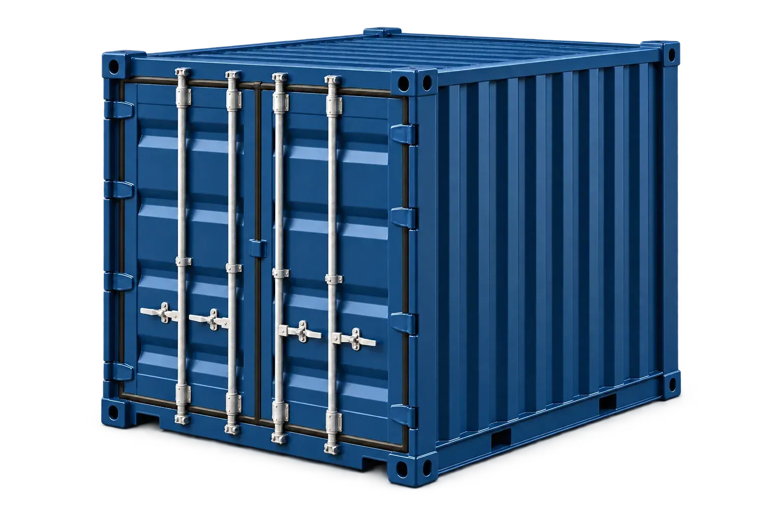 Concept render of a 10-foot navy enclosed shipping container with closed double doors