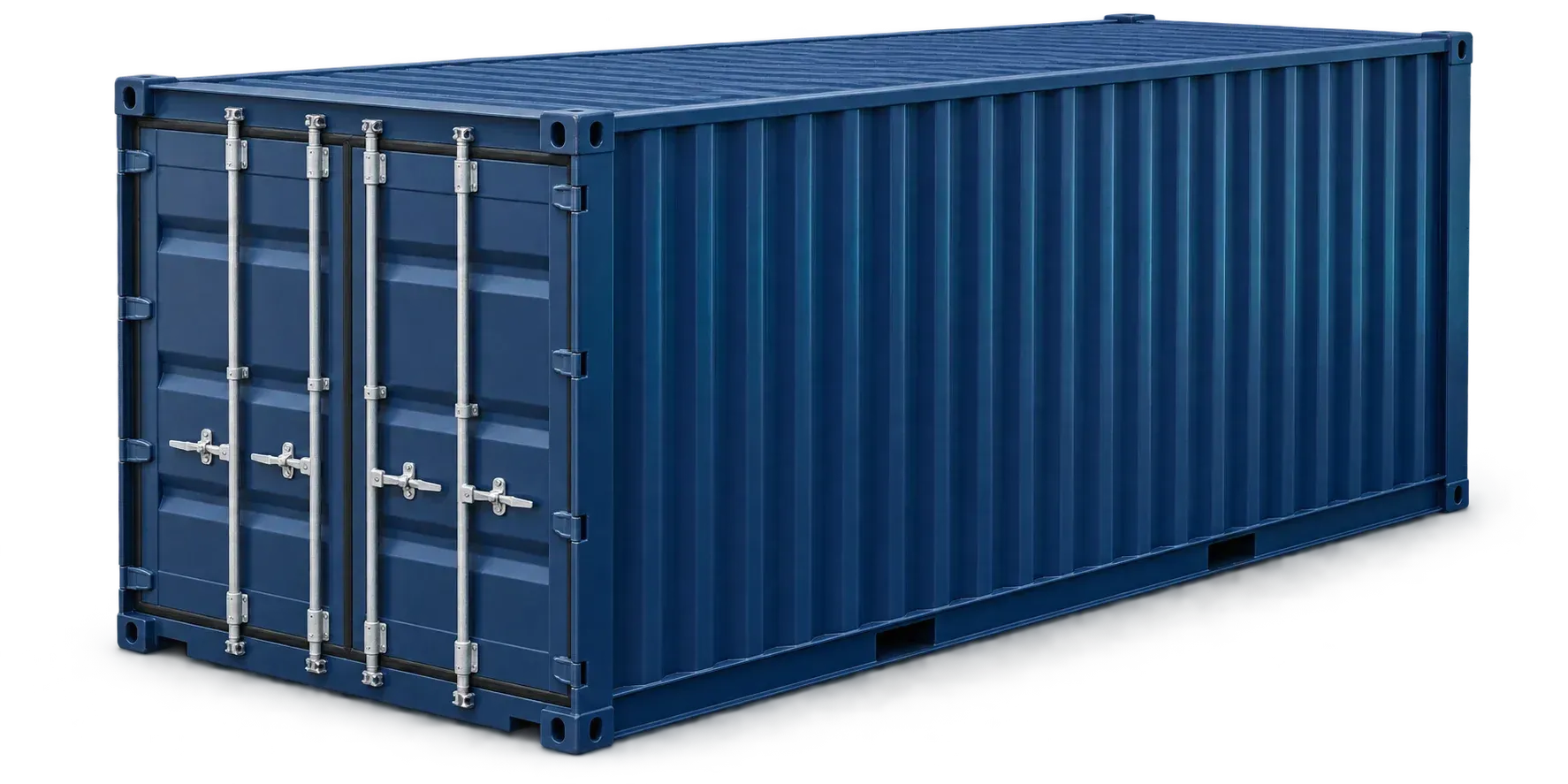 Concept render of a 20-foot navy enclosed shipping container with closed double doors