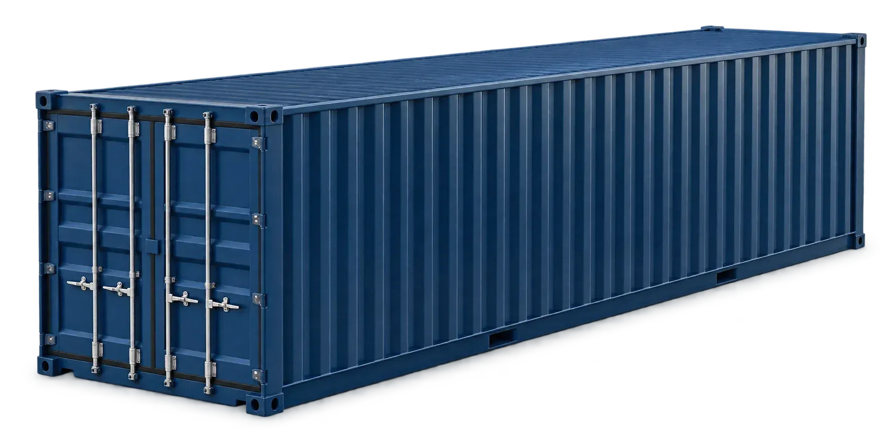 Concept render of a 40-foot navy enclosed shipping container with closed double doors