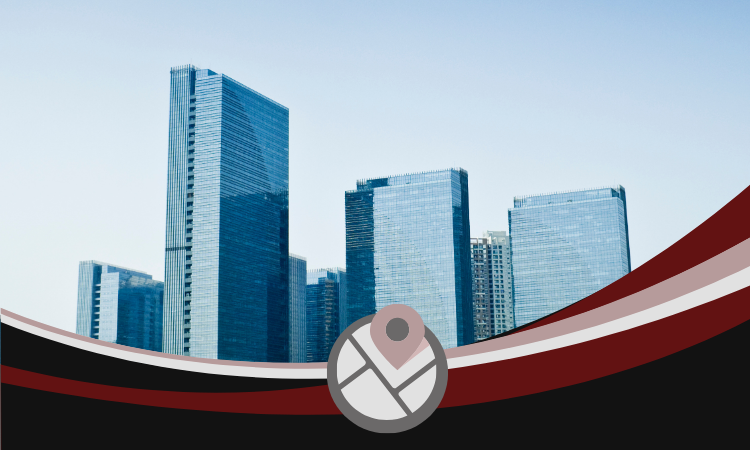 Stylized picture of San Francisco with a envelope and location pin to signify a new location.