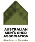Logo for Australian Men’s Shed Association with green shed icon and “Shoulder to Shoulder” text