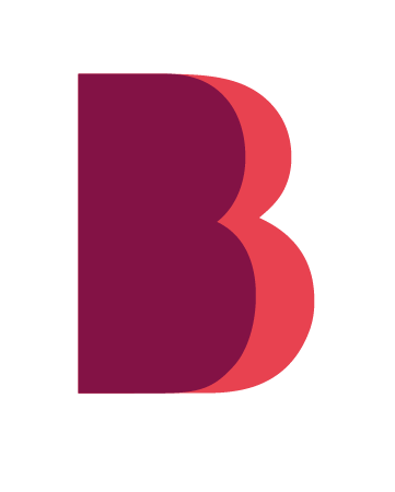 Stylized magenta and coral letter B logo on a white background