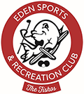 Eden Sports & Recreation Club circular red-and-white logo with a bird and crossed sports equipment