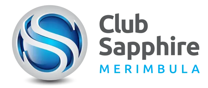 Club Sapphire Merimbula logo with blue and silver “S” emblem and text