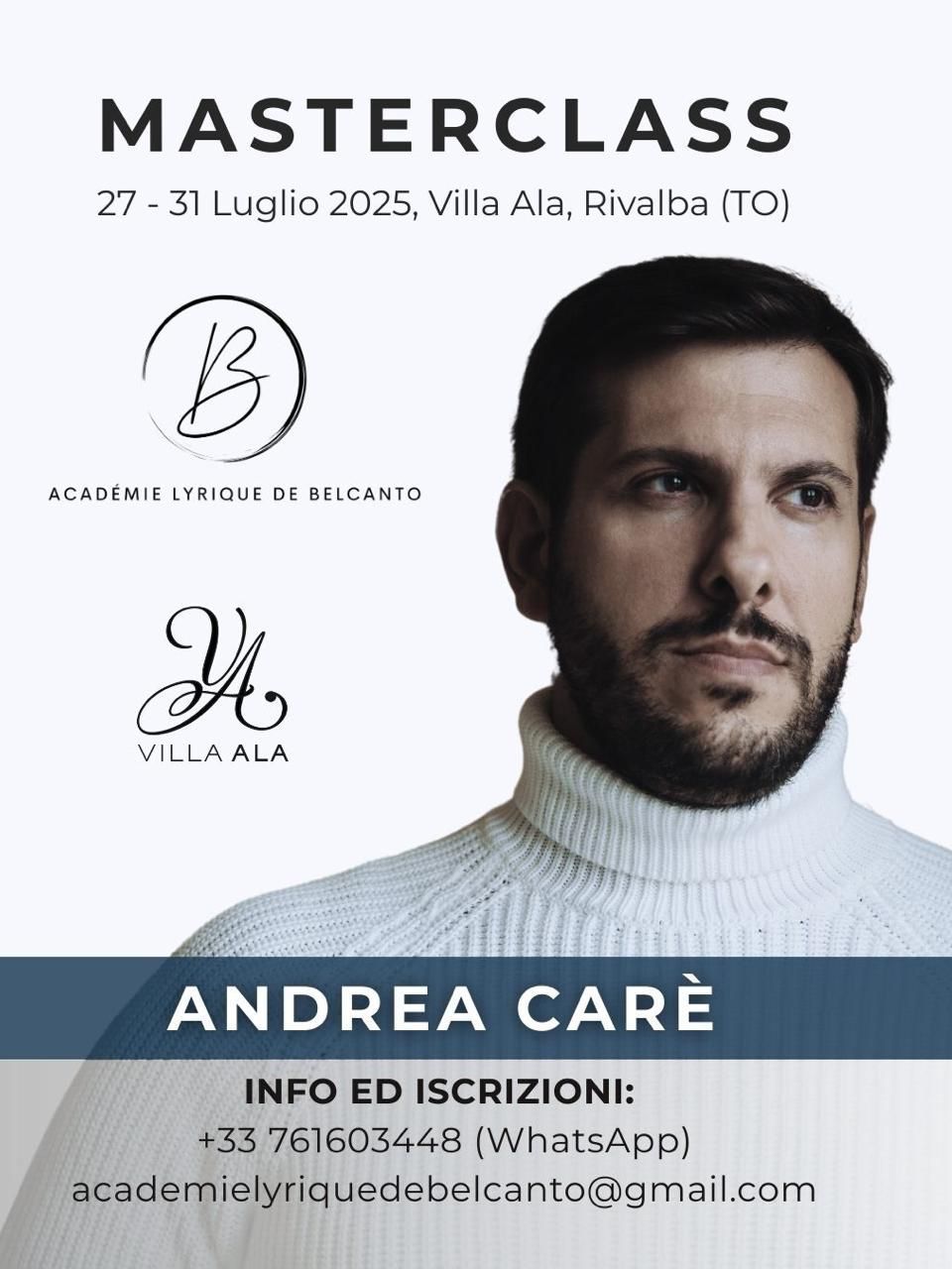 Affiche de la Masterclass d'Andrea Carè. Dates : 27-31 juillet 2005, Villa Ala, Rivalta (TO)