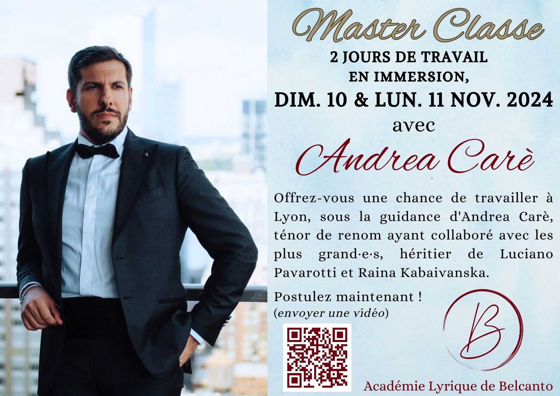 Masterclass avec Andrea Carè à Lyon les 10 et 11 novembre 2024.