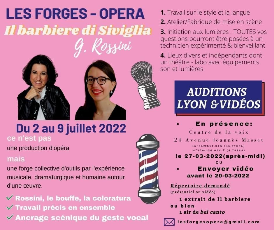 Auditions pour les Forges-Opéra 2022 : Il barbiere di Siviglia de Rossini