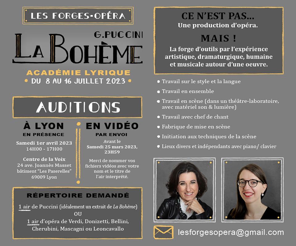 Auditions pour les Forges-Opéra 2023 : La Bohème de Puccini