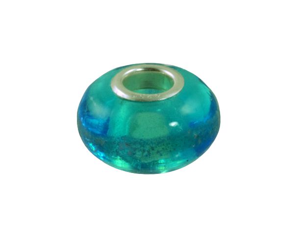 Turquoise glass bead with a silver-toned center hole